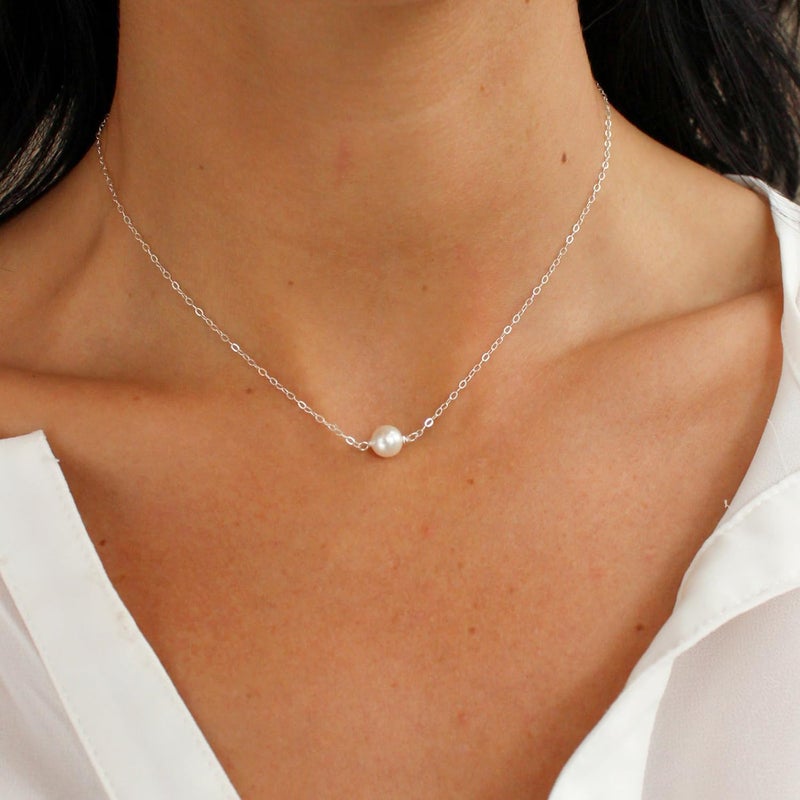 PRTGL Store Pearl Necklace: 14K Gold-Plated/White Gold-plated Pearl Necklace for Women 16.5” + 2” - Image 2